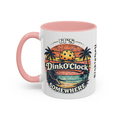 Pickleball Mug — "It’s Dink O’Clock Somewhere" Retro Beach Coffee Cup (11/15oz)