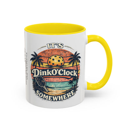 Pickleball Mug — "It’s Dink O’Clock Somewhere" Retro Beach Coffee Cup (11/15oz)