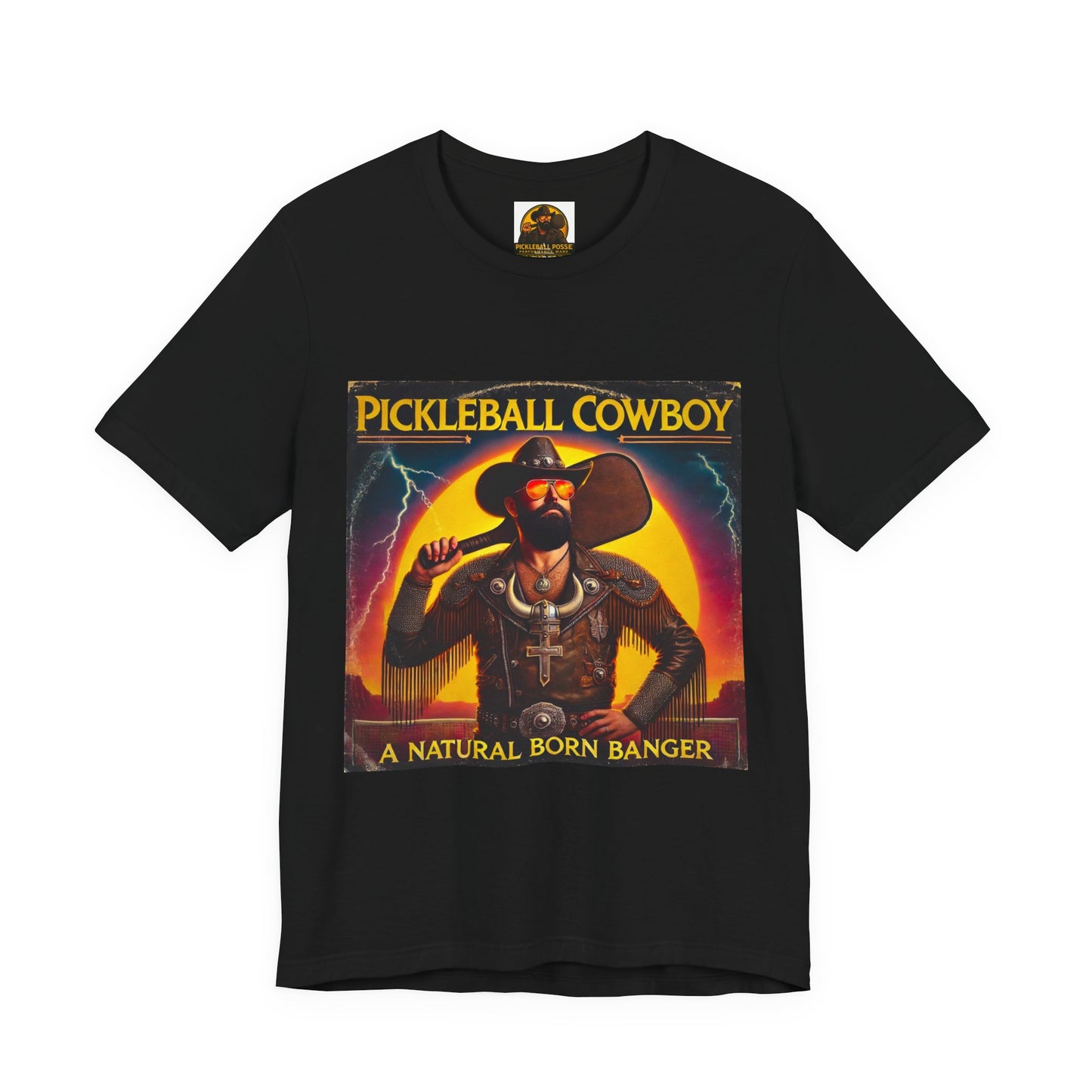 Pickleball Cowboy T‑Shirt — "A Natural Born Banger" Retro Western Pickleball Tee