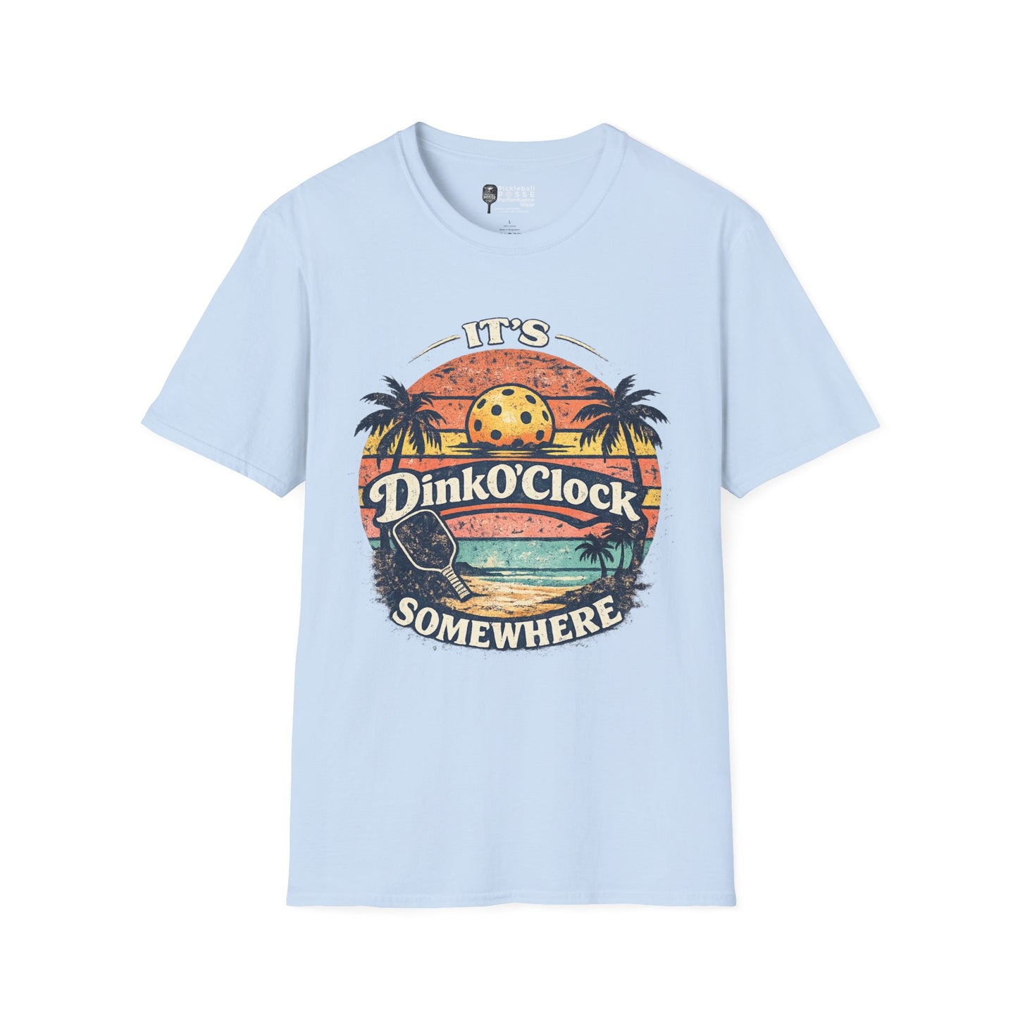 Dink O’Clock Pickleball T‑Shirt — Retro Beach 'It's Dink O'Clock Somewhere' Tee