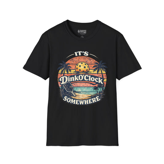 Dink O’Clock Pickleball T‑Shirt — Retro Beach 'It's Dink O'Clock Somewhere' Tee