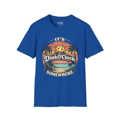 Dink O’Clock Pickleball T‑Shirt — Retro Beach 'It's Dink O'Clock Somewhere' Tee