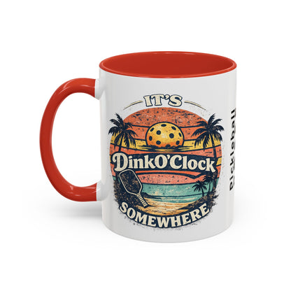 Pickleball Mug — "It’s Dink O’Clock Somewhere" Retro Beach Coffee Cup (11/15oz)