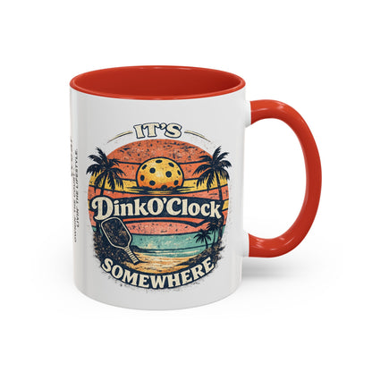 Pickleball Mug — "It’s Dink O’Clock Somewhere" Retro Beach Coffee Cup (11/15oz)