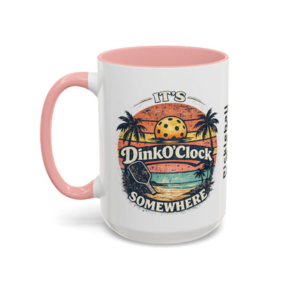 Pickleball Mug — "It’s Dink O’Clock Somewhere" Retro Beach Coffee Cup (11/15oz)