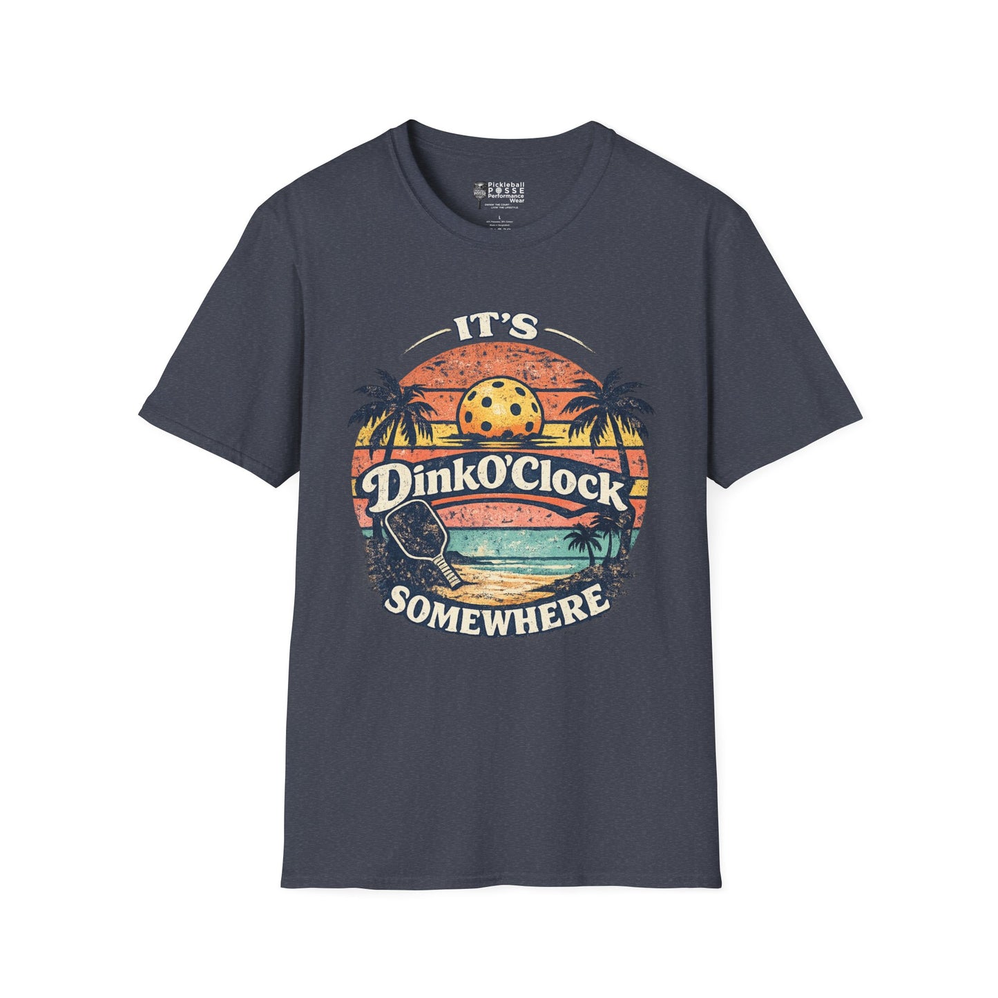 Dink O’Clock Pickleball T‑Shirt — Retro Beach 'It's Dink O'Clock Somewhere' Tee