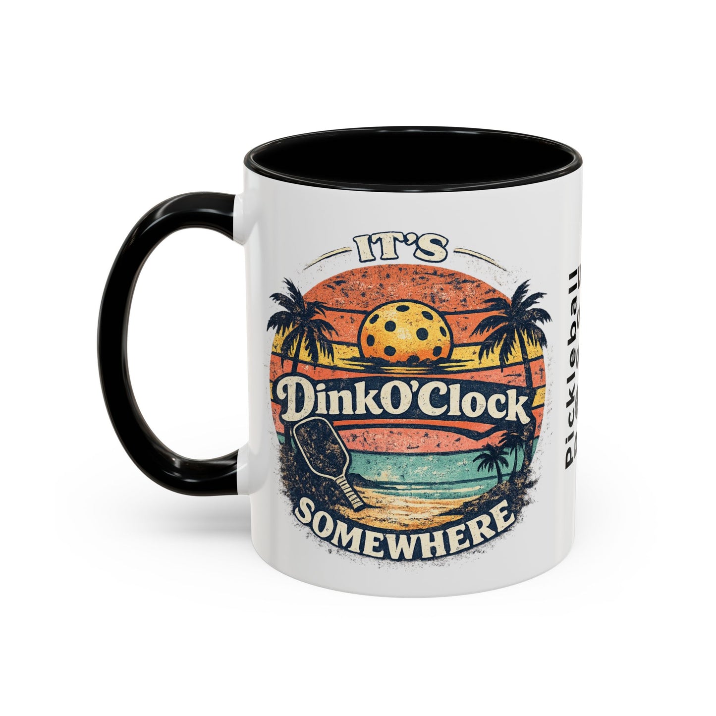 Pickleball Mug — "It’s Dink O’Clock Somewhere" Retro Beach Coffee Cup (11/15oz)