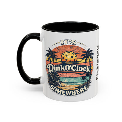 Pickleball Mug — "It’s Dink O’Clock Somewhere" Retro Beach Coffee Cup (11/15oz)