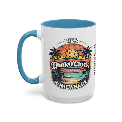 Pickleball Mug — "It’s Dink O’Clock Somewhere" Retro Beach Coffee Cup (11/15oz)