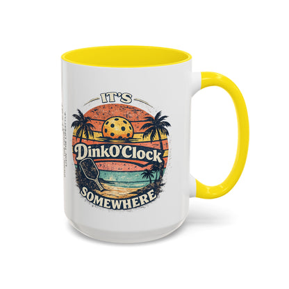 Pickleball Mug — "It’s Dink O’Clock Somewhere" Retro Beach Coffee Cup (11/15oz)