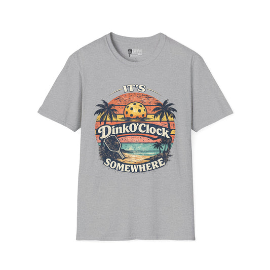 Dink O’Clock Pickleball T‑Shirt — Retro Beach 'It's Dink O'Clock Somewhere' Tee