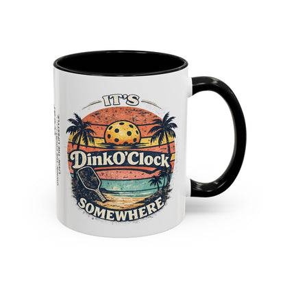 Pickleball Mug — "It’s Dink O’Clock Somewhere" Retro Beach Coffee Cup (11/15oz)