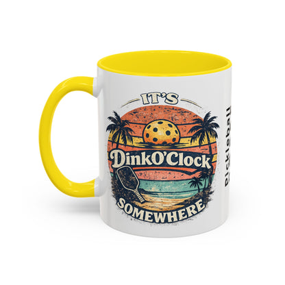 Pickleball Mug — "It’s Dink O’Clock Somewhere" Retro Beach Coffee Cup (11/15oz)