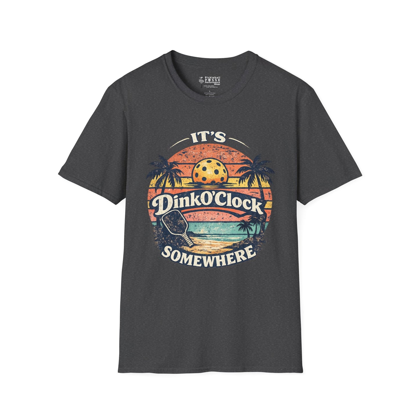 Dink O’Clock Pickleball T‑Shirt — Retro Beach 'It's Dink O'Clock Somewhere' Tee