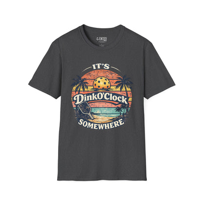 Dink O’Clock Pickleball T‑Shirt — Retro Beach 'It's Dink O'Clock Somewhere' Tee