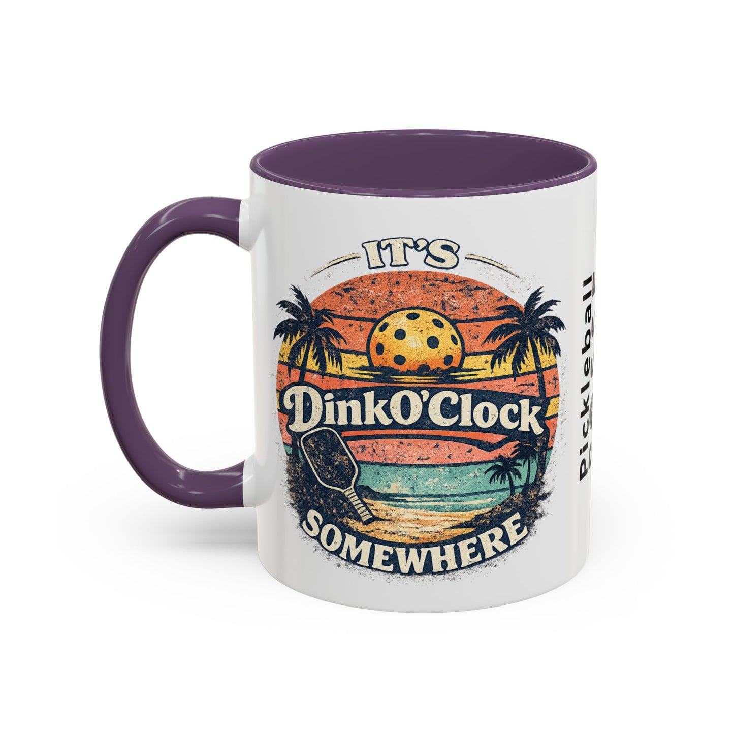 Pickleball Mug — "It’s Dink O’Clock Somewhere" Retro Beach Coffee Cup (11/15oz)