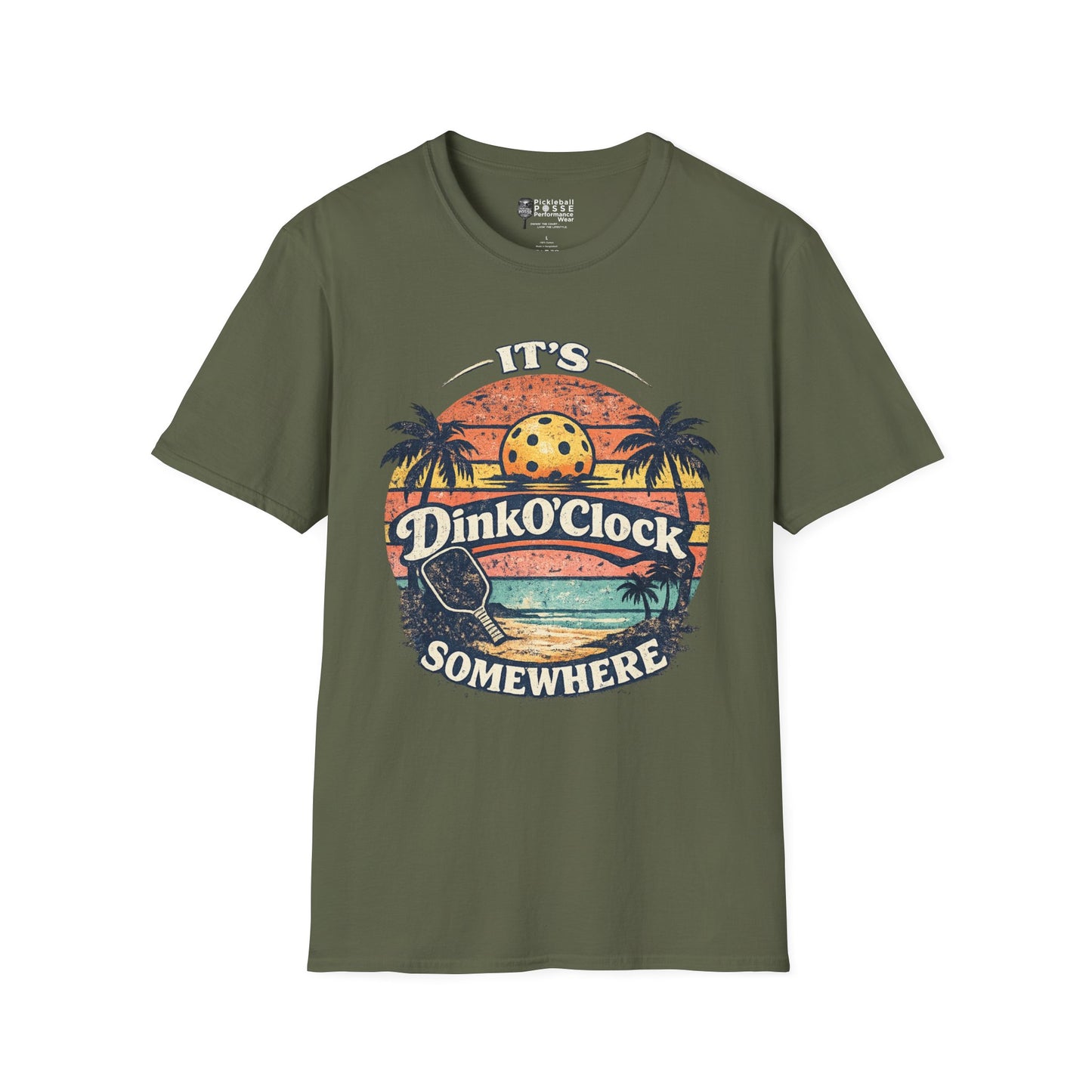 Dink O’Clock Pickleball T‑Shirt — Retro Beach 'It's Dink O'Clock Somewhere' Tee