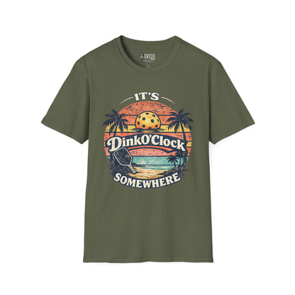Dink O’Clock Pickleball T‑Shirt — Retro Beach 'It's Dink O'Clock Somewhere' Tee
