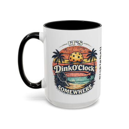 Pickleball Mug — "It’s Dink O’Clock Somewhere" Retro Beach Coffee Cup (11/15oz)