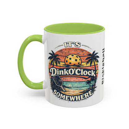 Pickleball Mug — "It’s Dink O’Clock Somewhere" Retro Beach Coffee Cup (11/15oz)