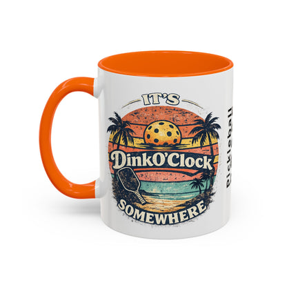 Pickleball Mug — "It’s Dink O’Clock Somewhere" Retro Beach Coffee Cup (11/15oz)