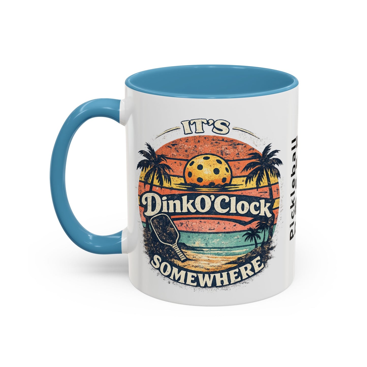 Pickleball Mug — "It’s Dink O’Clock Somewhere" Retro Beach Coffee Cup (11/15oz)